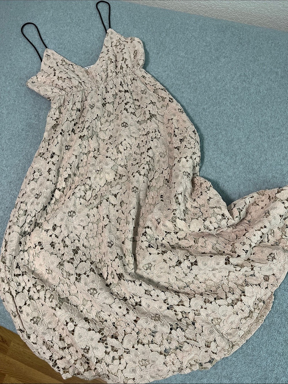 Lace Floral Spaghetti-Strap Maxi Dress in Blush Small Hoco Fairy Cottagecore